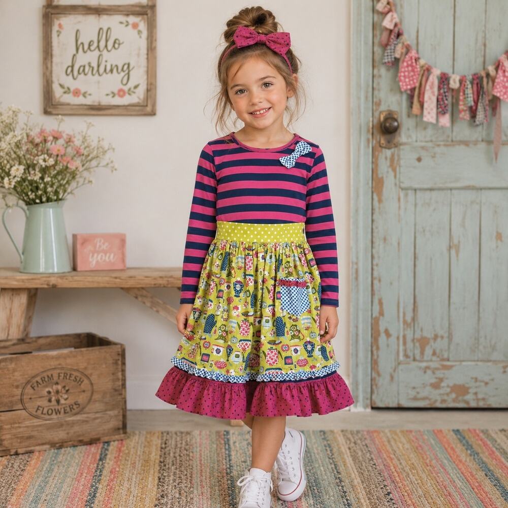 Matilda Jane Pink Blue Yellow Somethings Cooking Apron Dress 10